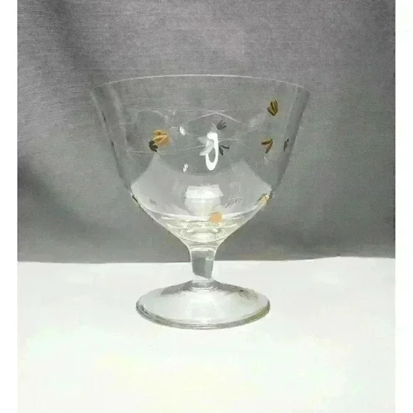 Toscany Hand Blown Crystal Compote Bowl Cut Glass Gold Flowers Pedestal Footed - Picture 4 of 6